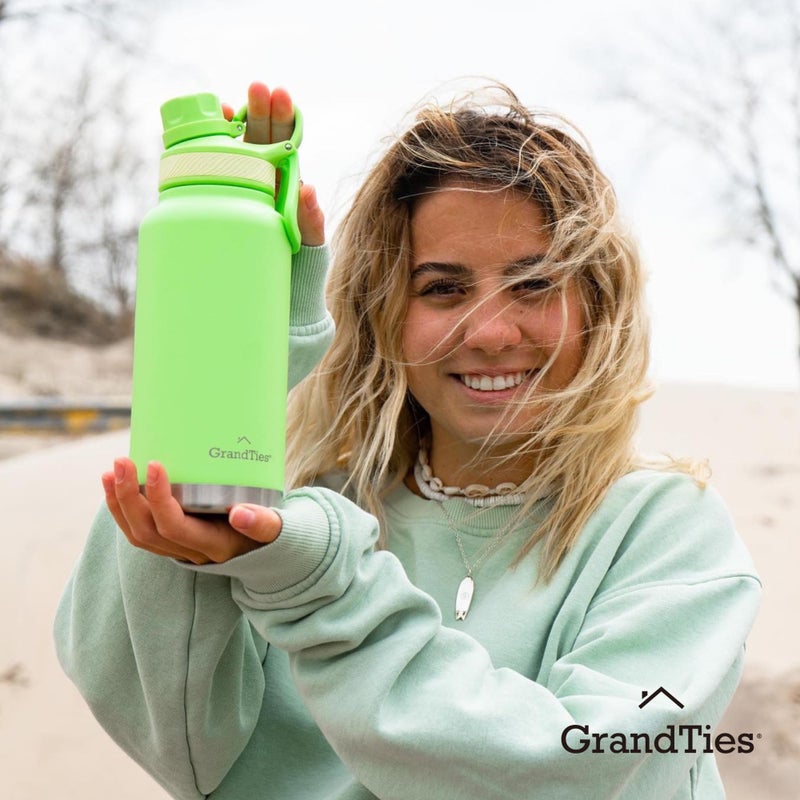 GRANDTIES 2 Lids Sports Stainless Steel Water Bottles - Wide Mouth Vacuum Insulated Reusable Leak Proof BPA-Free Travel Metal Canteen  Thermos Bottles for Men Women Gym (Fresh Mint 32 oz) - Image 5