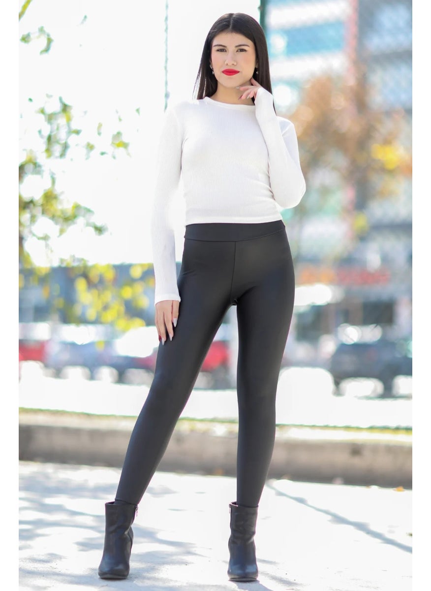 Giysa Women's Leather Leggings Black High Waist Lycra Slimming and Flexible Structure - 000390  - Image 1