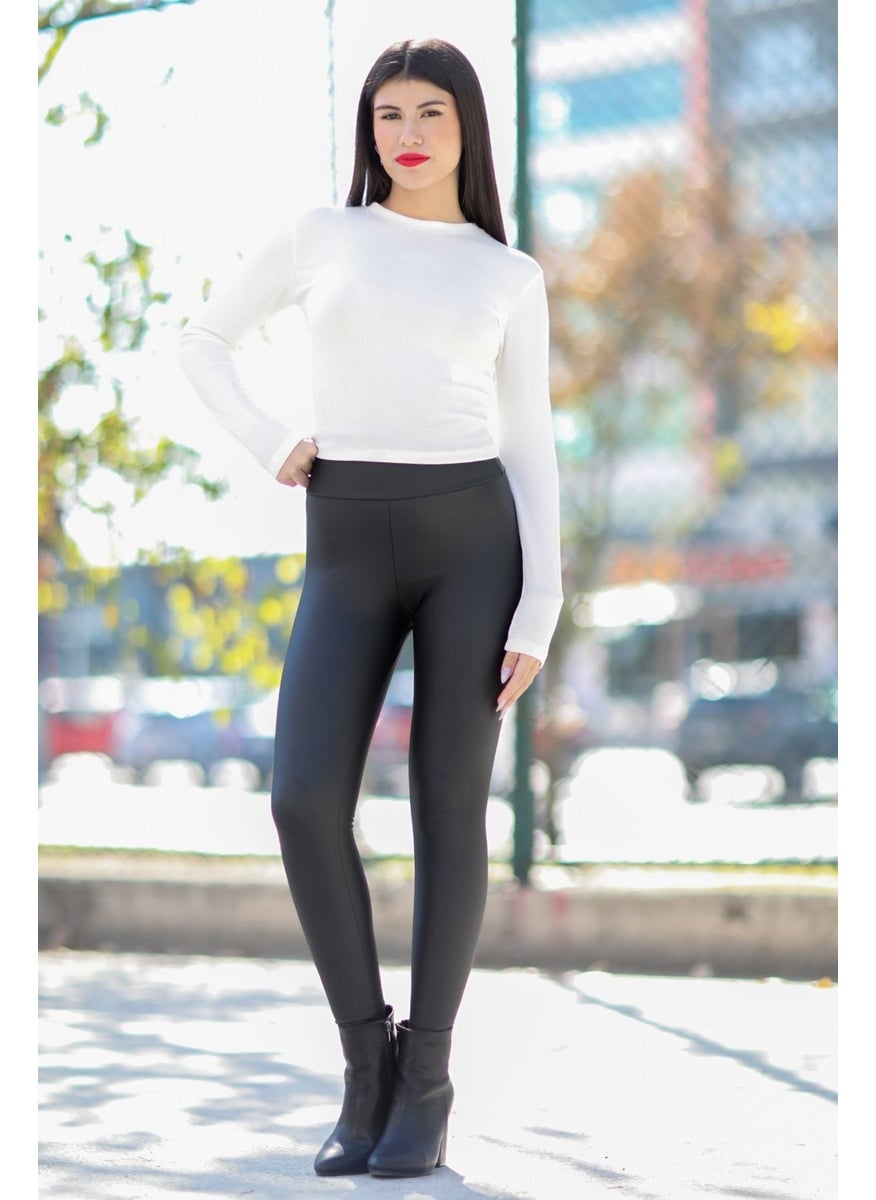 Giysa Women's Leather Leggings Black High Waist Lycra Slimming and Flexible Structure - 000390  - Image 2