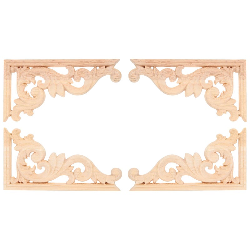 HEALLILY 4PCS Wood Carved Corner Onlay Unpainted Applique European Style Door Cabinet Decoration Appliques for Furniture,Corner molding Trim (13 * 7cm) - Image 1