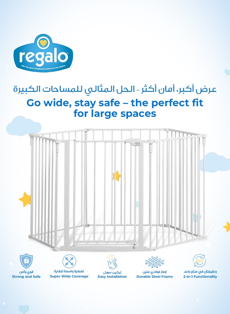 Regalo 2 in 1 Super Wide Safety Gate & Play Yard | 8 Panels | Fits Openings Up to 488 CM | Walk-Through Design | Easy Setup | Sturdy Metal Frame | For Kids 6-24 Months - Image 3