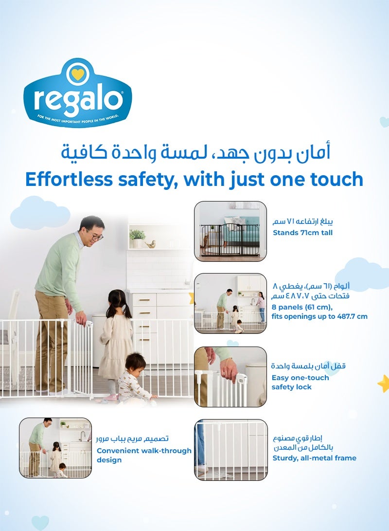 Regalo 2 in 1 Super Wide Safety Gate & Play Yard | 8 Panels | Fits Openings Up to 488 CM | Walk-Through Design | Easy Setup | Sturdy Metal Frame | For Kids 6-24 Months - Image 5