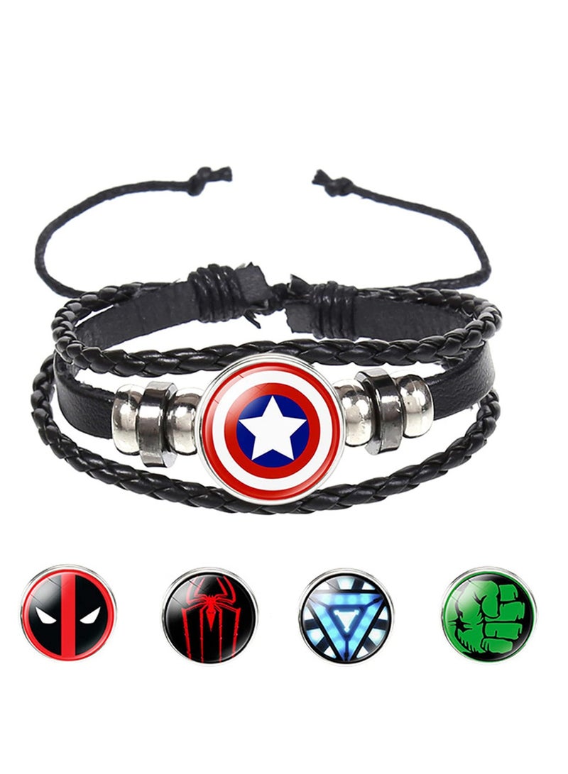 SYOSI Braided Bracelets, Super Hero Bracelets with 5pcs Replacement Pendants Adjustable Leather Braided Bracelet for Adults and Children Kids Gift - Image 1