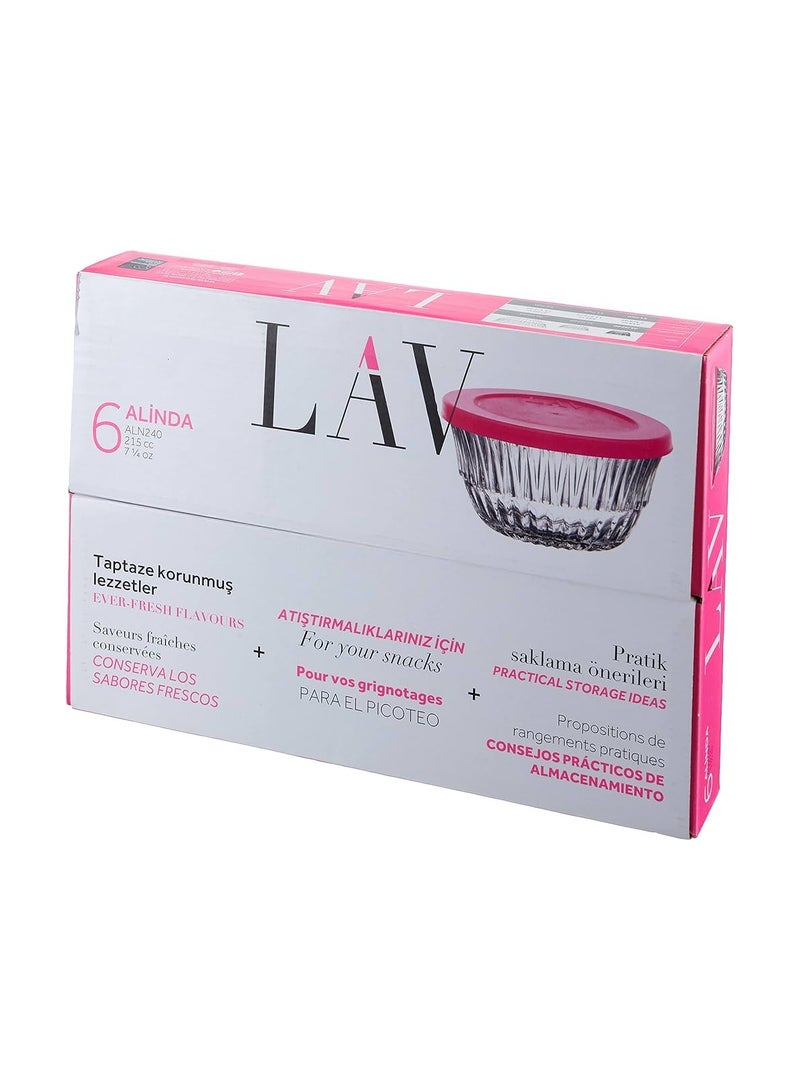 LAV 6 Pieces Alinda Glass Bowl Set Plastic Lid, 215 Ml - Image 5