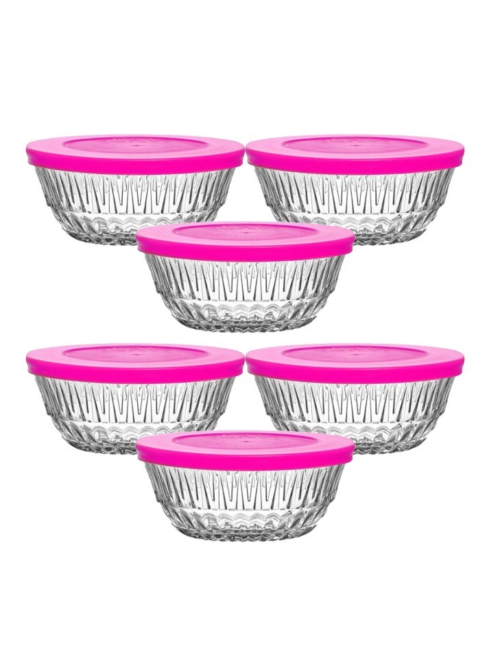 LAV 6 Pieces Alinda Glass Bowl Set Plastic Lid, 215 Ml - Image 2