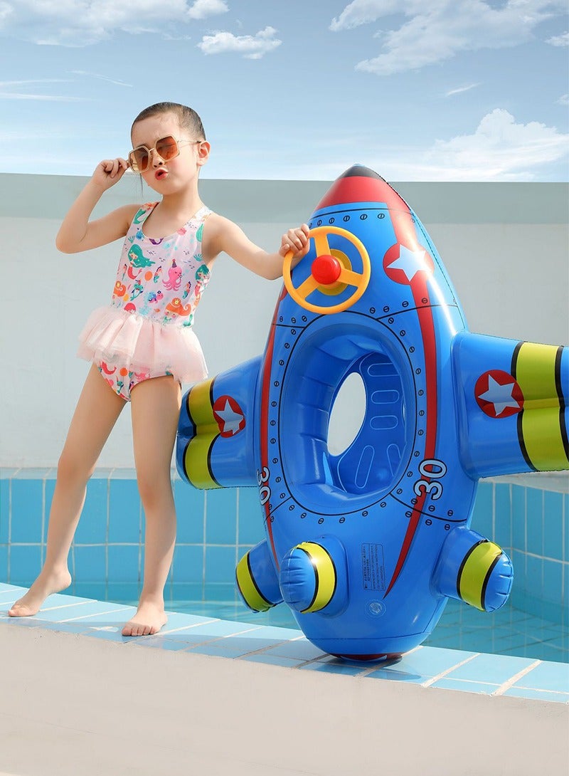 TAPIT Children's Swimming Inflatable Float Cool Airplane-shaped Swimming Float Seat Ring with Steering Wheel for Swimming Pool, Water Play Toy for Kids 1-6 Years Old (White) - Image 2