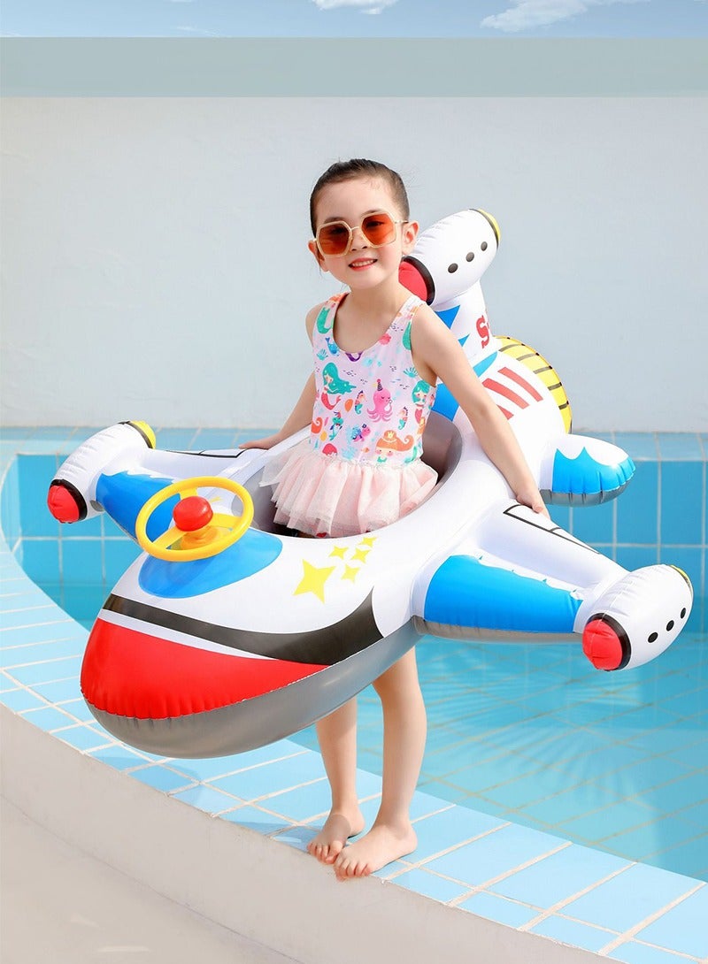 TAPIT Children's Swimming Inflatable Float Cool Airplane-shaped Swimming Float Seat Ring with Steering Wheel for Swimming Pool, Water Play Toy for Kids 1-6 Years Old (White) - Image 3