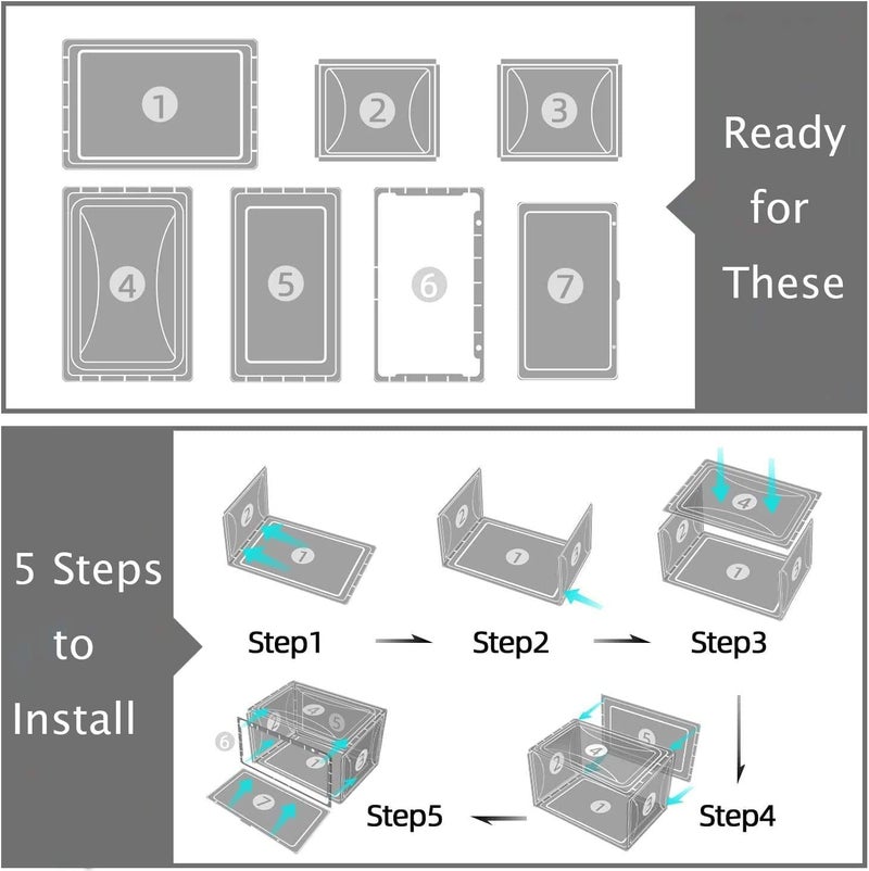 KEEKOS Shoe Organizer Boxes Black Plastic Stackable Shoe Storage Bins For ClosetShoe Holder Sneaker Display Case (Transparent, PACK-OF-6) - Image 3