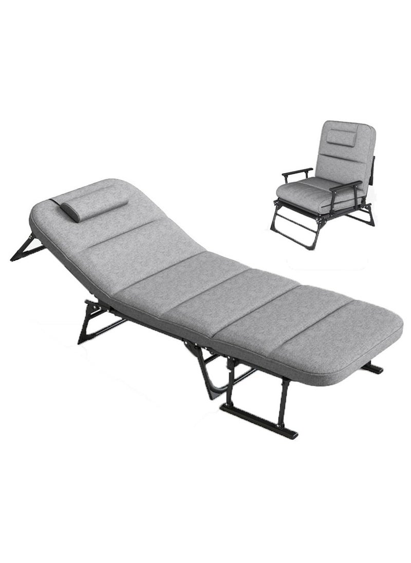 XiuWoo - 6-Gear Folding Patio Lounge Chairs, Reclining Lounge Chair with Removable Mattress for Indoor and Outdoor, for Poolside, Beach, Lawn, Patio, Camping, Light Gray - Image 1