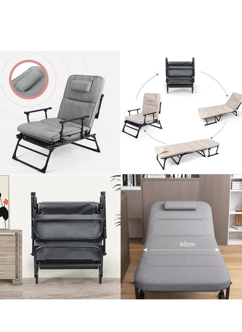 XiuWoo - 6-Gear Folding Patio Lounge Chairs, Reclining Lounge Chair with Removable Mattress for Indoor and Outdoor, for Poolside, Beach, Lawn, Patio, Camping, Light Gray - Image 1