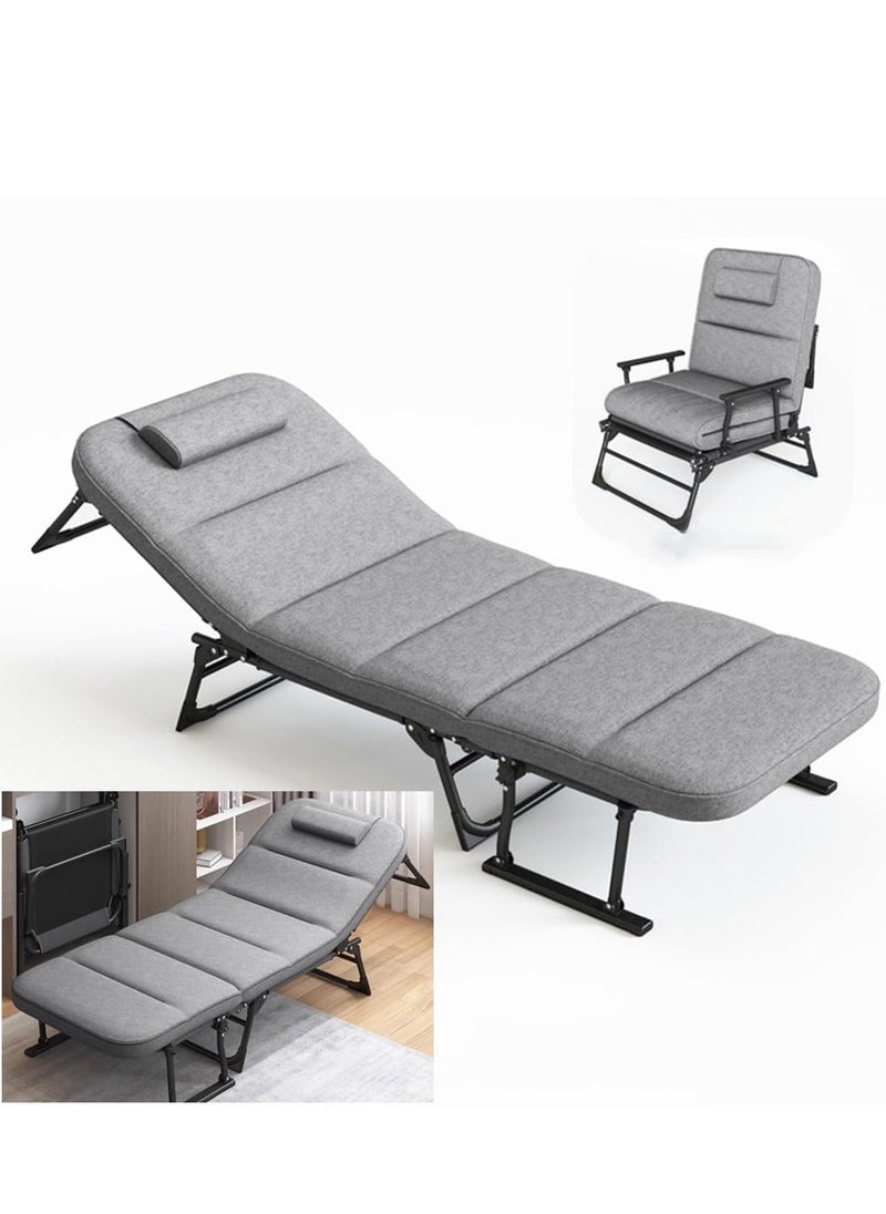 XiuWoo - 6-Gear Folding Patio Lounge Chairs, Reclining Lounge Chair with Removable Mattress for Indoor and Outdoor, for Poolside, Beach, Lawn, Patio, Camping, Light Gray - Image 1