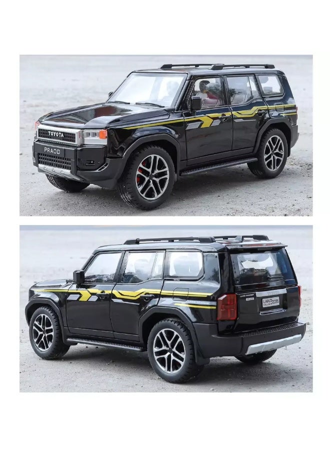 حديقة الألعاب نموذج سيارة تويوتا لاند كروزر برادو الرياضية متعددة الاستخدامات بمقياس 1:24 مصنوع من سبائك معدنية مصبوبة - صوت وإضاءة، مع خاصية السحب للخلف، هدية عيد ميلاد للأطفال وهواة الجمع - Image 4