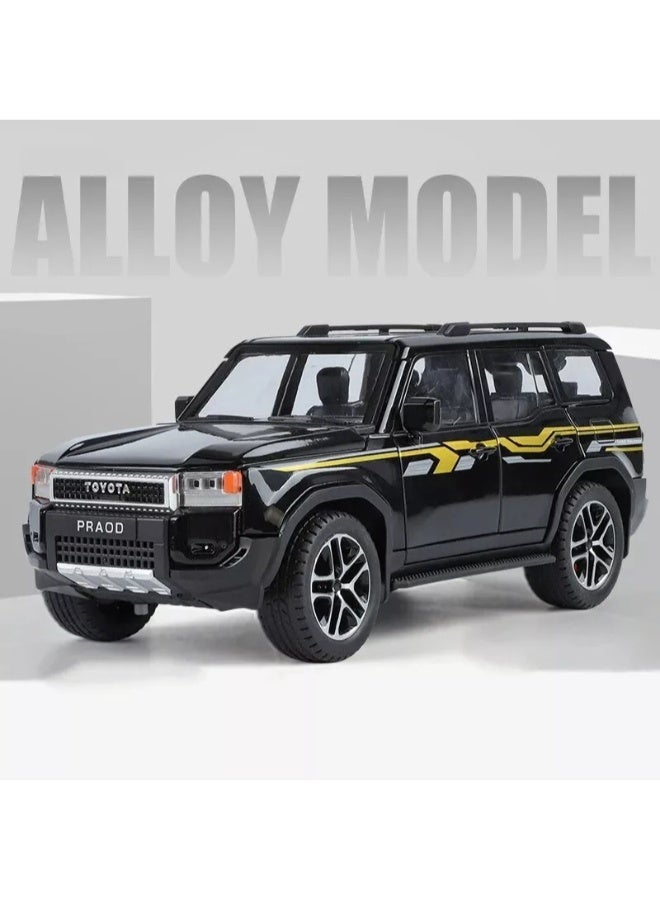 حديقة الألعاب نموذج سيارة تويوتا لاند كروزر برادو الرياضية متعددة الاستخدامات بمقياس 1:24 مصنوع من سبائك معدنية مصبوبة - صوت وإضاءة، مع خاصية السحب للخلف، هدية عيد ميلاد للأطفال وهواة الجمع - Image 2