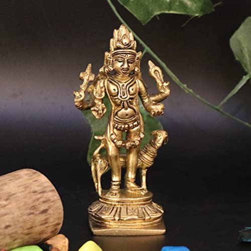 ARTVARKO Brass Bhairo Baba Murti Idol Kaal Bhairav with Dog Mahakaal Figurine for Home Puja Temple 5.5 Inches - Image 1