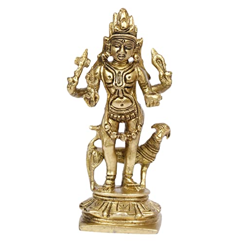 ARTVARKO Brass Bhairo Baba Murti Idol Kaal Bhairav with Dog Mahakaal Figurine for Home Puja Temple 5.5 Inches - Image 2