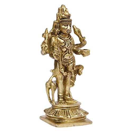 ARTVARKO Brass Bhairo Baba Murti Idol Kaal Bhairav with Dog Mahakaal Figurine for Home Puja Temple 5.5 Inches - Image 3