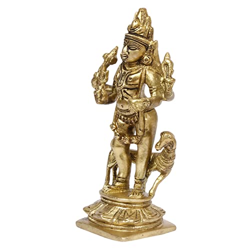 ARTVARKO Brass Bhairo Baba Murti Idol Kaal Bhairav with Dog Mahakaal Figurine for Home Puja Temple 5.5 Inches - Image 4