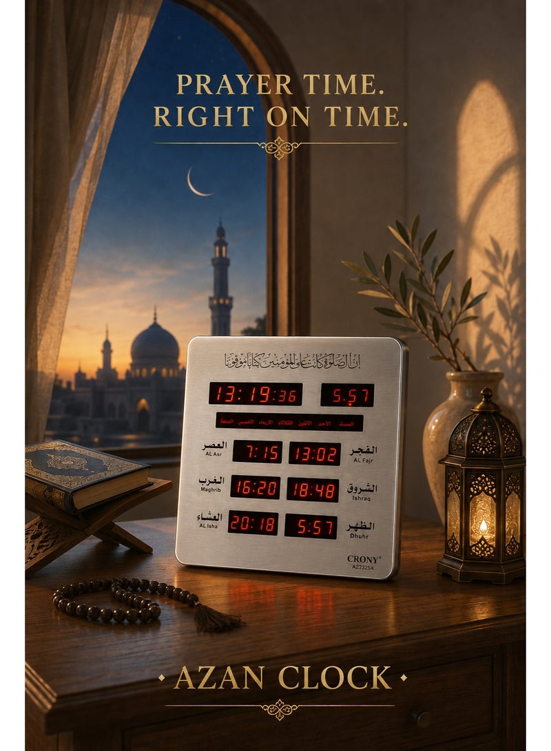 Crony Azan Prayer Clock, Digital LED Wall-Mounted AZAN Clock for Muslims - Reminder of Prayer Times with Islamic Calendar, Prayer Alarm Clock, Suitable for Home, Office, Mosque - Arabic Prayer Call 23x5x25cm - Image 3