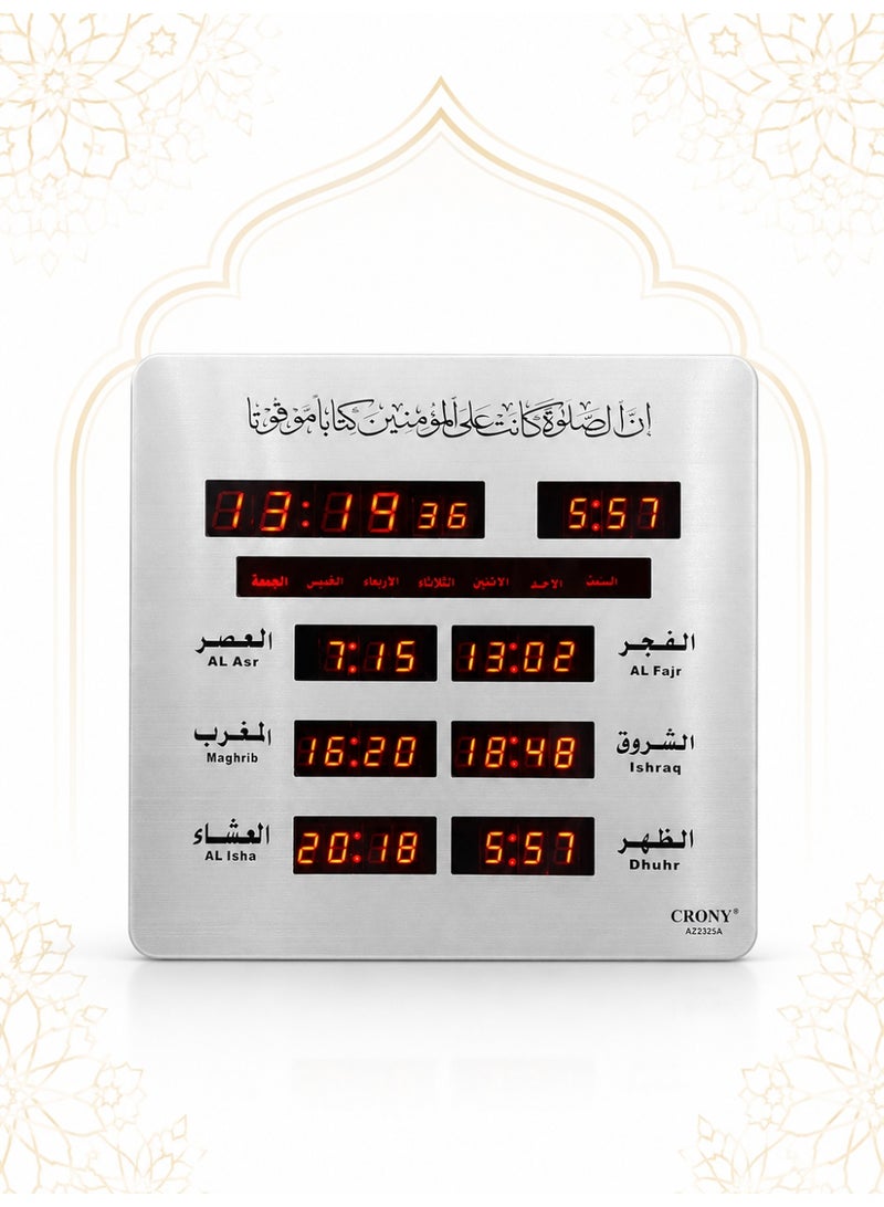 Crony Azan Prayer Clock, Digital LED Wall-Mounted AZAN Clock for Muslims - Reminder of Prayer Times with Islamic Calendar, Prayer Alarm Clock, Suitable for Home, Office, Mosque - Arabic Prayer Call 23x5x25cm - Image 2