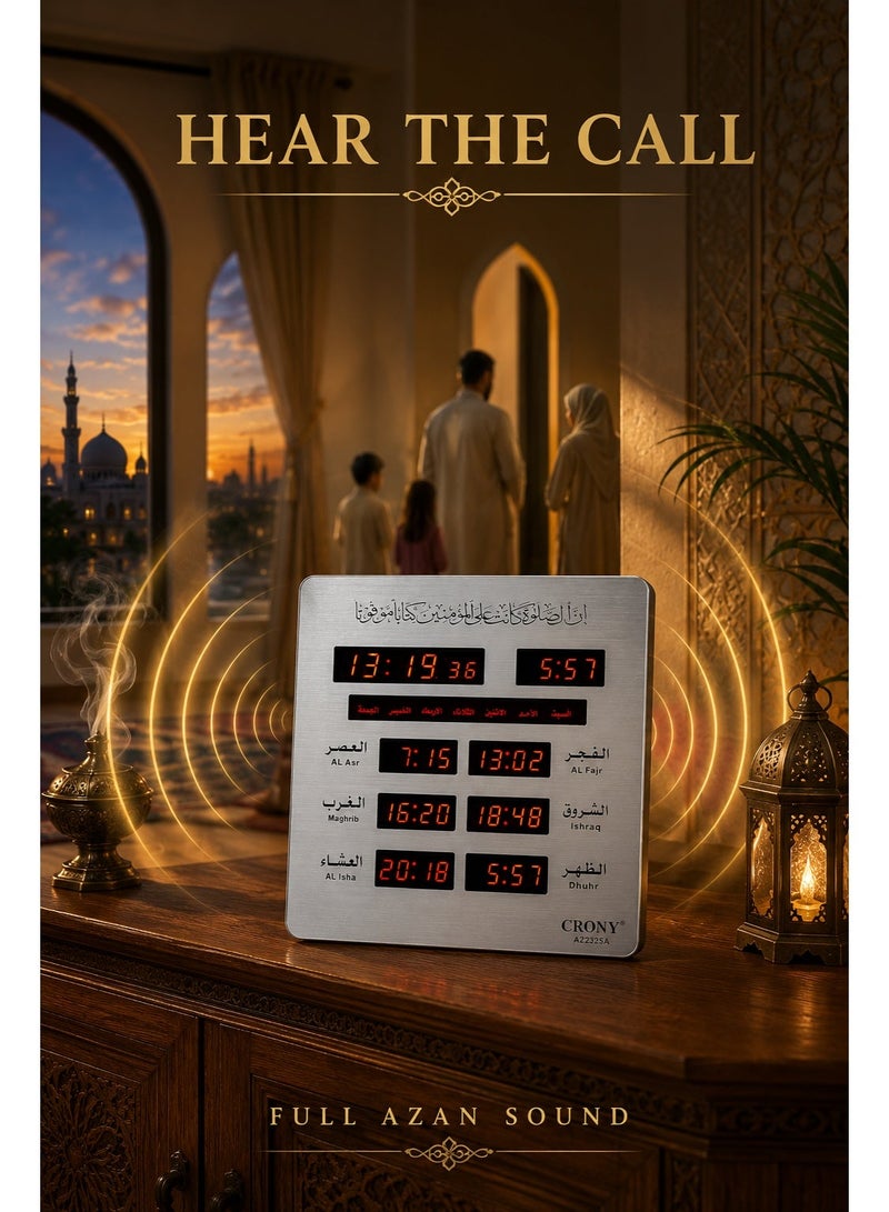 Crony Azan Prayer Clock, Digital LED Wall-Mounted AZAN Clock for Muslims - Reminder of Prayer Times with Islamic Calendar, Prayer Alarm Clock, Suitable for Home, Office, Mosque - Arabic Prayer Call 23x5x25cm - Image 4