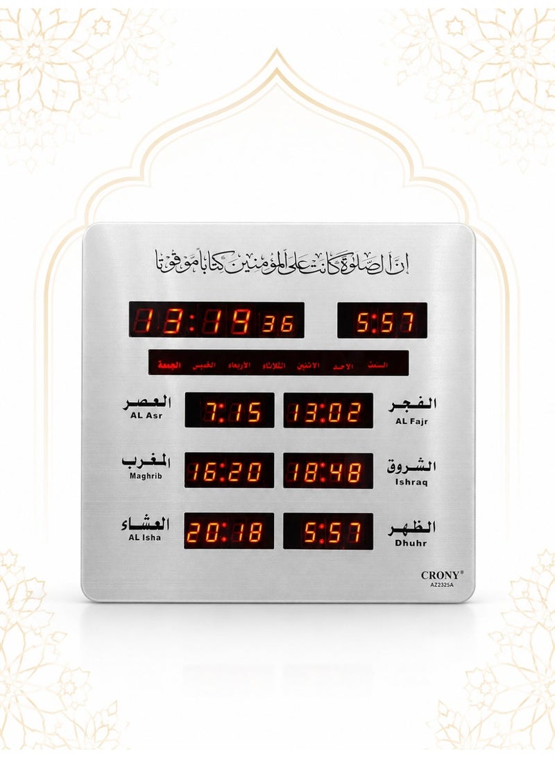 Crony Azan Prayer Clock, Digital LED Wall-Mounted AZAN Clock for Muslims - Reminder of Prayer Times with Islamic Calendar, Prayer Alarm Clock, Suitable for Home, Office, Mosque - Arabic Prayer Call 23x5x25cm - Image 1