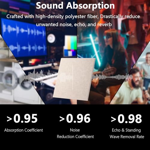 Durbles Acoustic Wall Panels - Noise Cancelling Tiles for Home Studio & Office - Quality Sound Proofing - Sound Proof Foam Panels for Walls - Easy to Install Insulation Tiles - 12 Pack (Beige) - Image 2