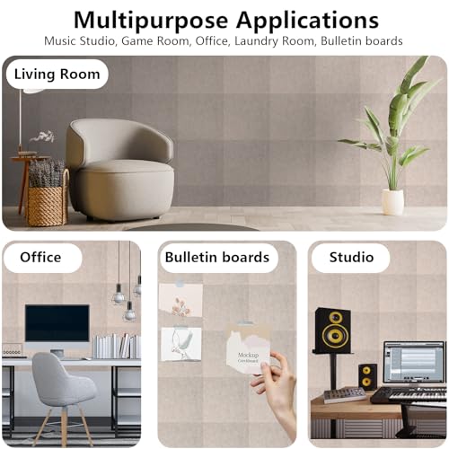 Durbles Acoustic Wall Panels - Noise Cancelling Tiles for Home Studio & Office - Quality Sound Proofing - Sound Proof Foam Panels for Walls - Easy to Install Insulation Tiles - 12 Pack (Beige) - Image 3