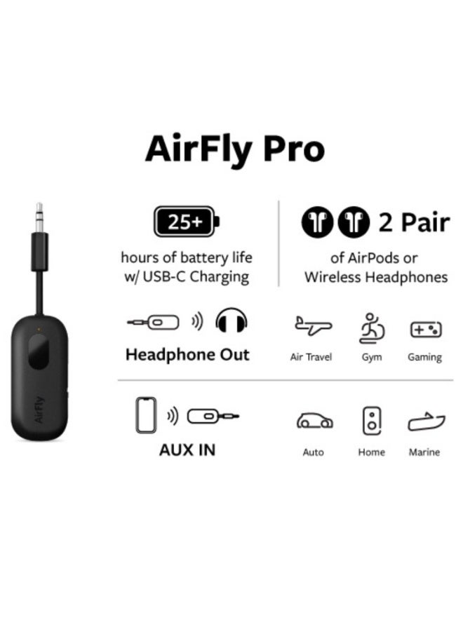 twelve south - AirFly Pro, Bluetooth Transmitter/Receiver, Dual Connection for Two AirPods & Wireless Headphones, Bluetooth Transmitter for TV, Car, Gym, iPad & Tablet, 25+ hr Battery Life - Black - Image 1