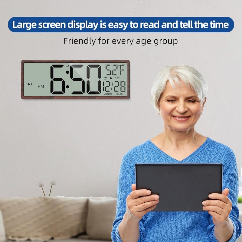 ماكس ستار ساعة حائط رقمية من ماكستار مقاس 14.5 بوصة، شاشة LCD كبيرة، أرقام ضخمة، بطارية، توقيت صيفي للسيارة، درجة الحرارة/التاريخ. مثالية لغرفة المعيشة، غرفة النوم، المطبخ، المكتب، سهلة القراءة لكبار السن - Image 5