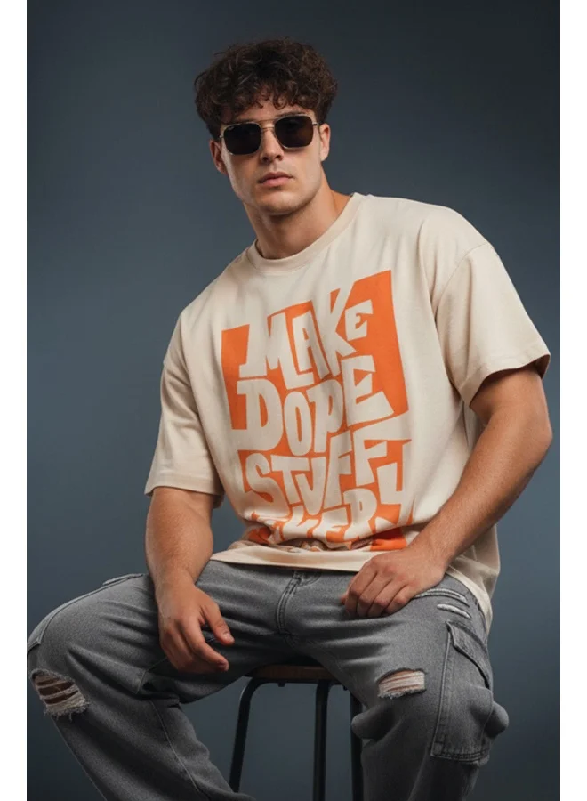 فيردو Veirdo® Pure Cotton Half Sleeve Round Neck Oversize Loose Fit Swan White T-Shirt for Men (OS_100_MKDPSTF_SW_S)