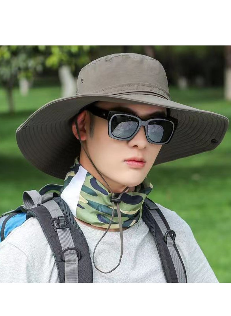 Unisex UV Protection Wide Brim Bucket Sun Hat Outdoor Fishing Cap (Army Green） - Image 1