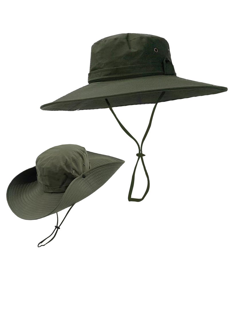 Unisex UV Protection Wide Brim Bucket Sun Hat Outdoor Fishing Cap (Army Green） - Image 2