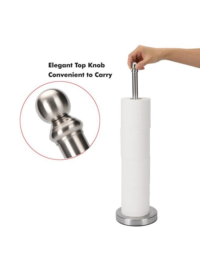 exilon Toilet Paper Holder Stand Holding Up to 5 Paper Rolls, Free-Standing Spare Rolls Storage Holder, Stainless Steel (Brushed Nickel) - Image 2
