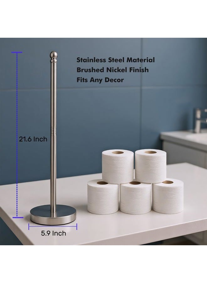 exilon Toilet Paper Holder Stand Holding Up to 5 Paper Rolls, Free-Standing Spare Rolls Storage Holder, Stainless Steel (Brushed Nickel) - Image 3