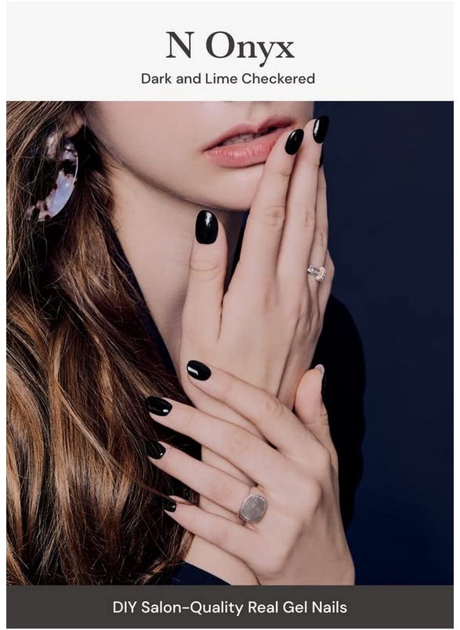 ohora Semi Cured Gel Nail Strips (N Onyx) - Dark, Solid, Works With Any Uv/Led Nail Lamps, Salon-Quality, Long Lasting, Easy To Apply & Remove - Includes 2 Prep Pads, Nail File & Wooden Stick  - Image 2