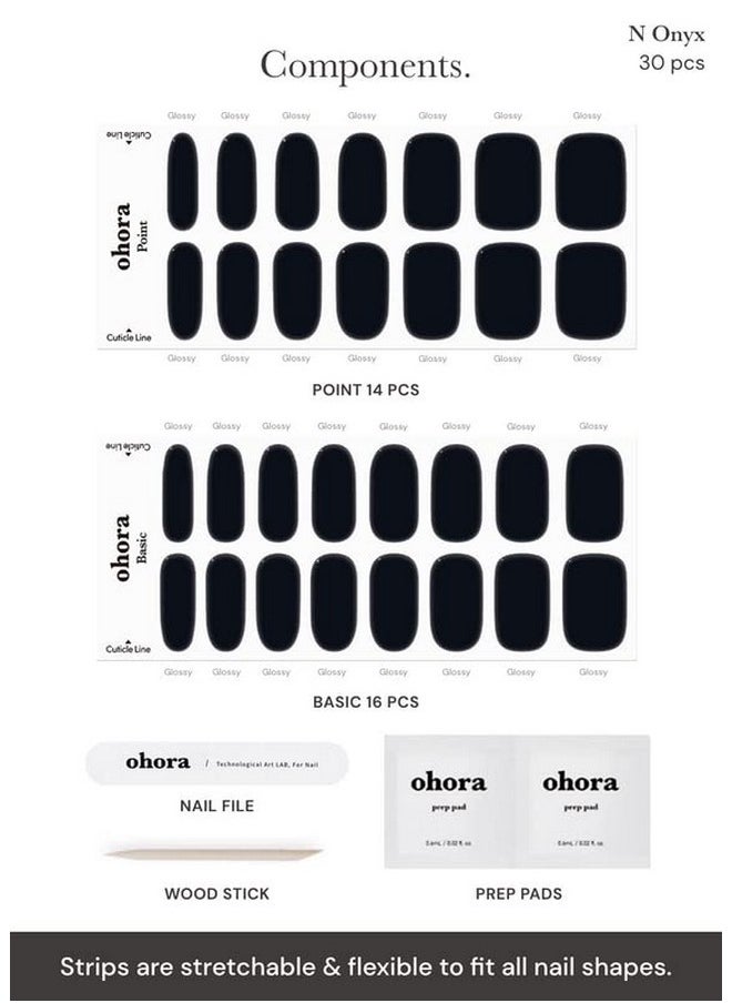 ohora Semi Cured Gel Nail Strips (N Onyx) - Dark, Solid, Works With Any Uv/Led Nail Lamps, Salon-Quality, Long Lasting, Easy To Apply & Remove - Includes 2 Prep Pads, Nail File & Wooden Stick  - Image 4