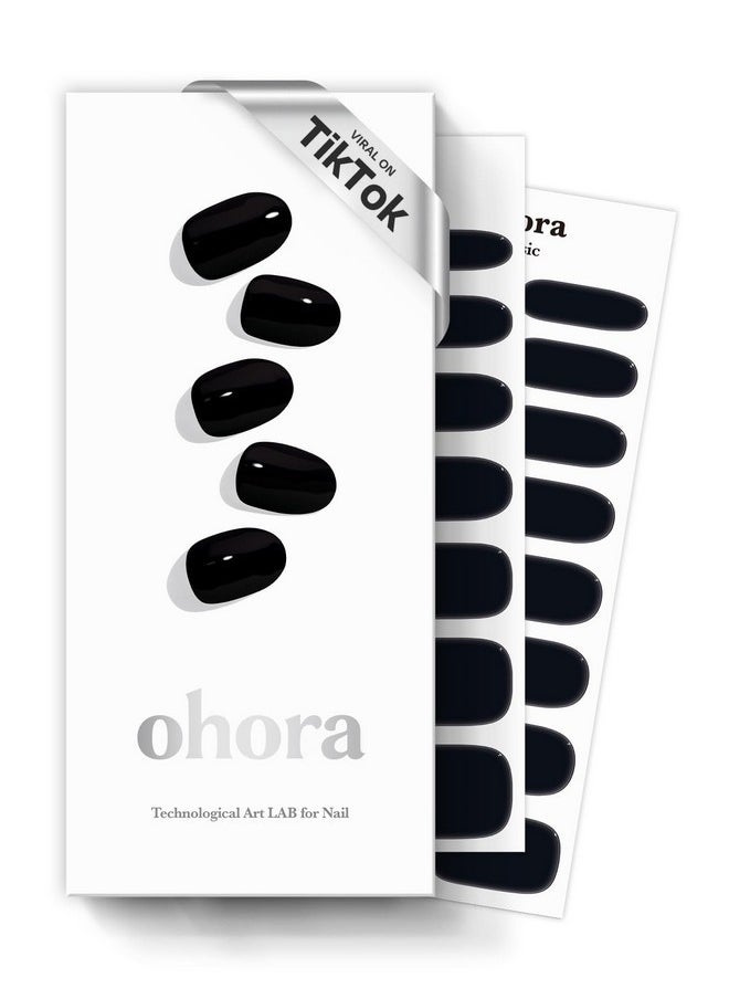 ohora Semi Cured Gel Nail Strips (N Onyx) - Dark, Solid, Works With Any Uv/Led Nail Lamps, Salon-Quality, Long Lasting, Easy To Apply & Remove - Includes 2 Prep Pads, Nail File & Wooden Stick  - Image 1