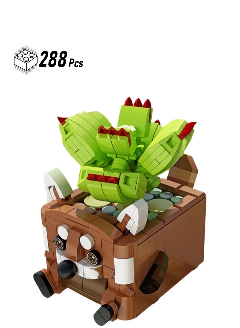 288pcs Raccoon Flower Pot Potted Model Set Assembly Building Blocks Creative Diy Plant Assembly Toys Children Adult Home Decoration - Image 1