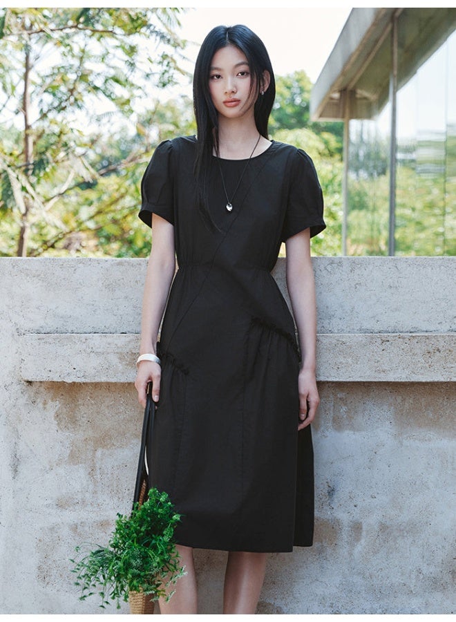 SEMIR Women's Solid Color Midi Dress With Elastic Waist - Image 1