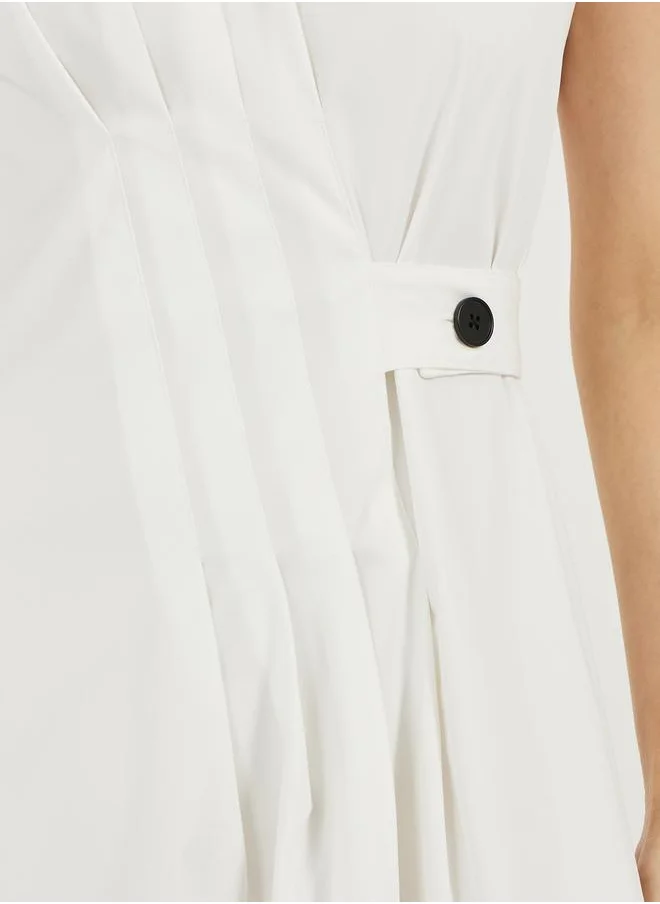 Styli Pleated Front Sleeveless A-Line Midi Dress
