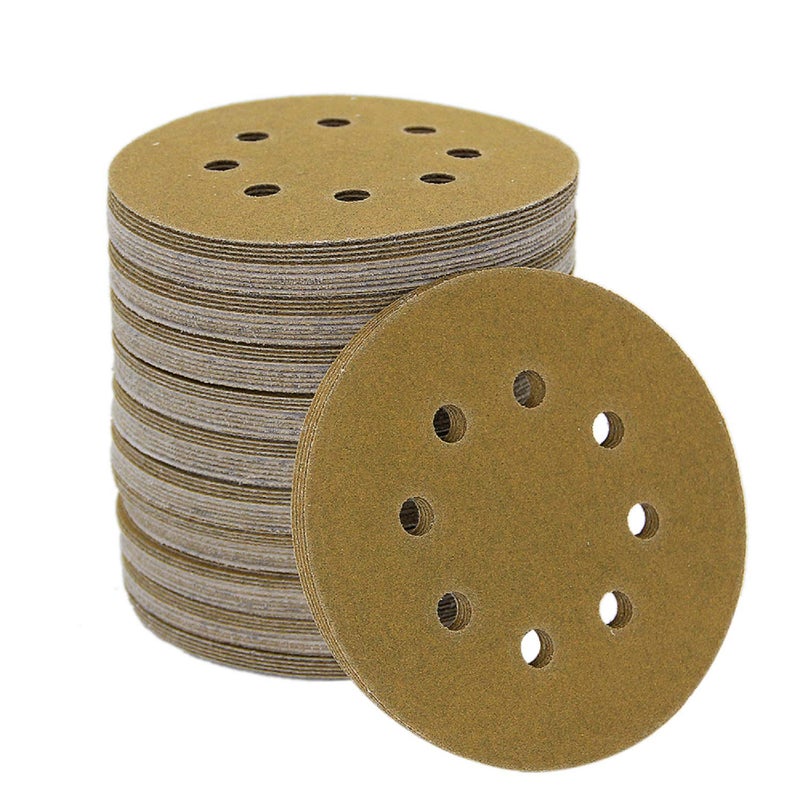 Mestool 5-Inch 8-Hole Hook and Loop Sanding Discs, Orbital Sander Sandpaper Discs, 100 Pieces Round Sandpaper Set, 120 Grit - Image 1