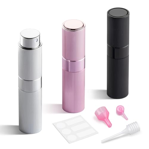 LISAPACK زجاجة عطر LISAPACK للسفر قابلة لإعادة التعبئة رذاذ كولونيا للرجال محمولة بخاخ صغير فارغ لإعادة التعبئة حجم صغير 8 مل مخطط أسود فضي وردي - Image 1