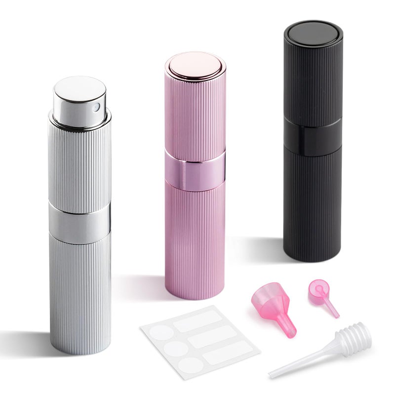 LISAPACK زجاجة عطر LISAPACK للسفر قابلة لإعادة التعبئة رذاذ كولونيا للرجال محمولة بخاخ صغير فارغ لإعادة التعبئة حجم صغير 8 مل مخطط أسود فضي وردي - Image 3