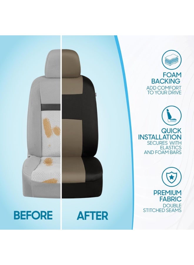 BDK PolyPro Seat Covers Full Set in Beige on Black – Front and Rear Split Bench Seat Covers for Cars, Easy to Install , Car Accessories for Auto Trucks Van SUV - Image 2