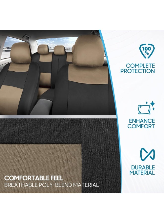 BDK PolyPro Seat Covers Full Set in Beige on Black – Front and Rear Split Bench Seat Covers for Cars, Easy to Install , Car Accessories for Auto Trucks Van SUV - Image 5