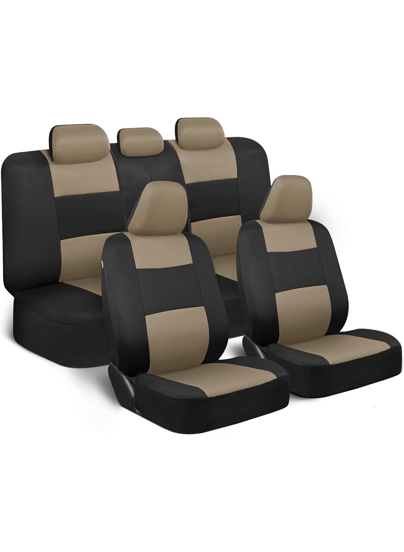 BDK PolyPro Seat Covers Full Set in Beige on Black – Front and Rear Split Bench Seat Covers for Cars, Easy to Install , Car Accessories for Auto Trucks Van SUV - Image 1