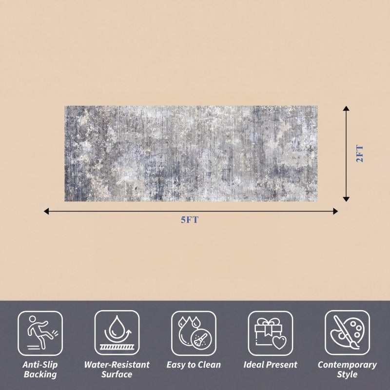 Runner سجاد غير انزلاقي 60×160 سم بلور رمادي مع عقب غير انزلاقي ذات ملمس معزز – سجاد منضبط مقاوم للبقع وقابل للغسيل بالآلة للممر ومطبخ وغرفة نوم وحمام والأسر المزدحمة بأطفال أو حيوانات أليفة - Image 2