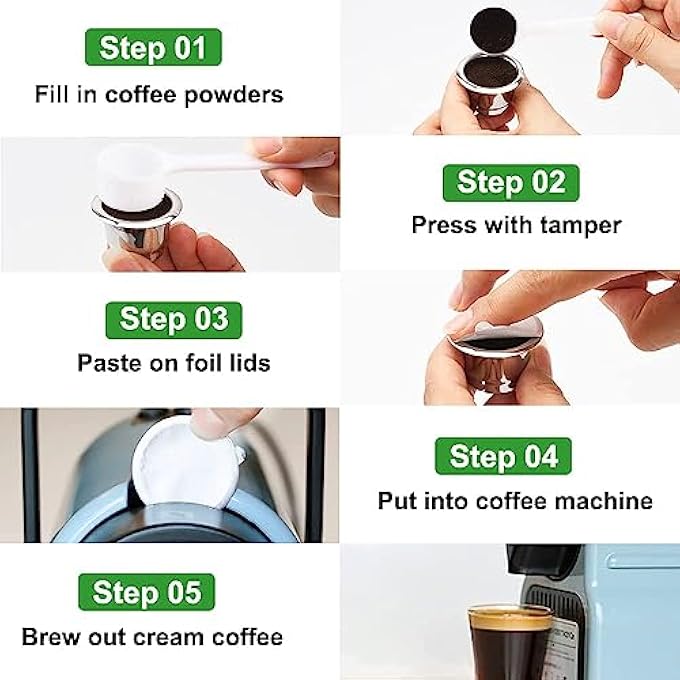 SWIUKPHE Reusable Espresso Capsules Stainless Steel Refillable Coffee Pods Filters Compatible For Original Line Machines With Aluminum Foil Seals Stickers Lids 2 Cups100 Lids - Image 3