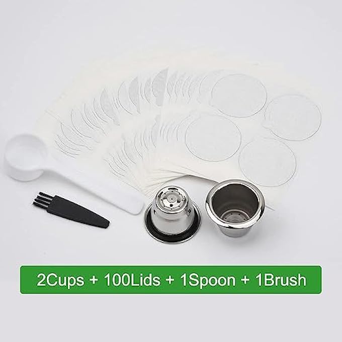 SWIUKPHE Reusable Espresso Capsules Stainless Steel Refillable Coffee Pods Filters Compatible For Original Line Machines With Aluminum Foil Seals Stickers Lids 2 Cups100 Lids - Image 2