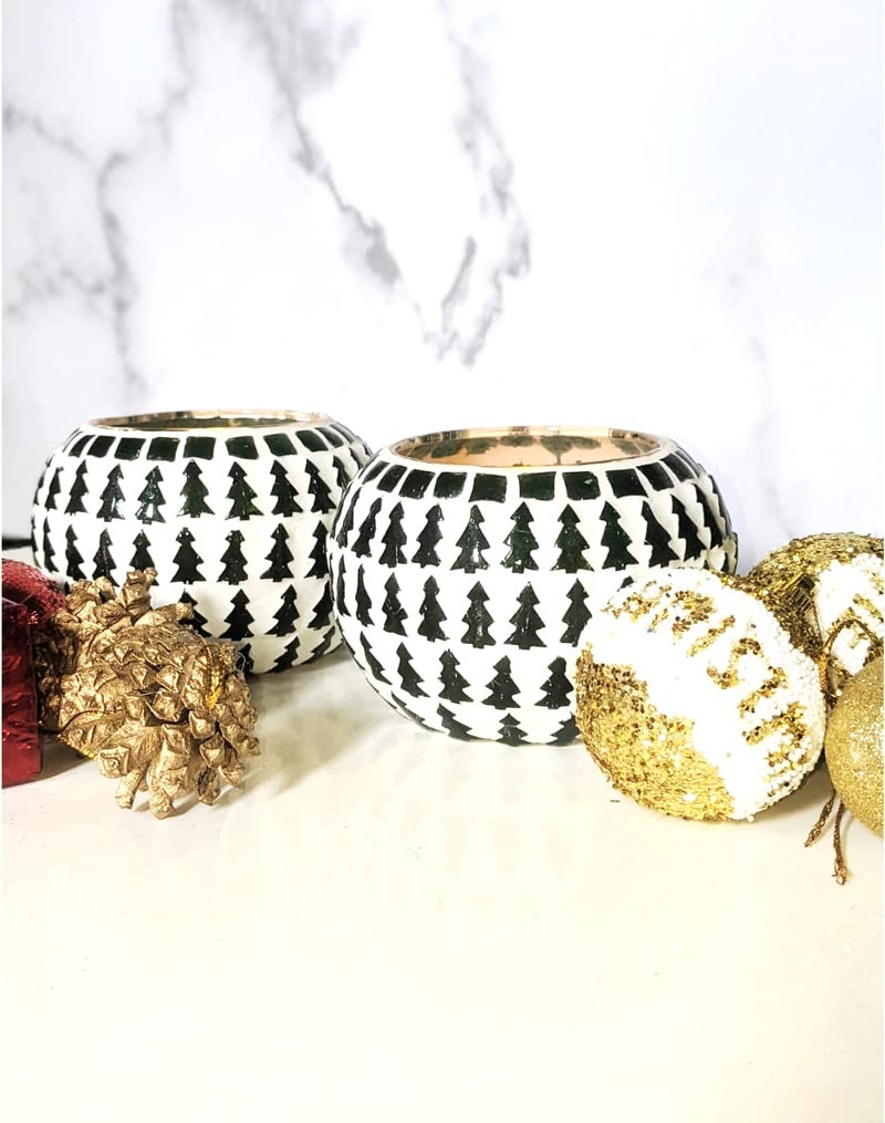 Quace Mosaic Christmas Tree Colorful Glass Candle Tealight Candle Holder 3" Home Décor Indoor Outdoor Christmas Decorations Diwali Corporate Gift (Pack of 2) - Image 3